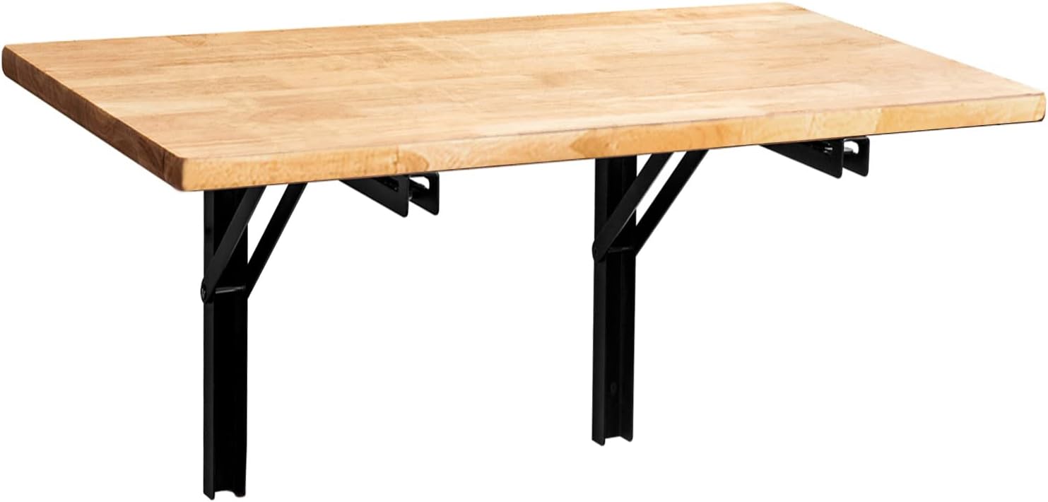 Wallmaster Wall Mounted Folding Workbench Heavy Duty Fold Down Table Utility Bench Solutions Laundry Shelf Wall Desk with Metal Shelf Bracket (47.24 x 19.68 x 24 Inch)