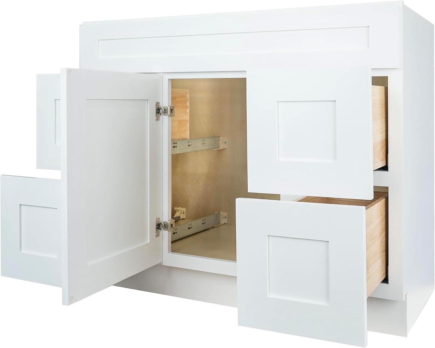 Hollywood Fabiani Design Bathroom Vanity Drawer Base Cabinet 42 in. W x 21 in. D x 34.5 in. H in Shaker White Ready to Assemble