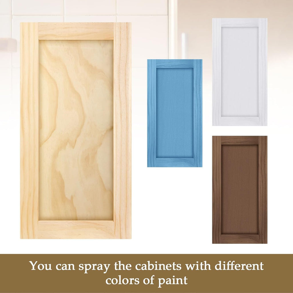 2 Pcs 12'' W x 24'' H Unfinished Pine Kitchen Cabinet Door Replacement with 4 Pcs Cabinet Hinges Wood Shaker Door Front Replacement for Kitchen, Bathroom, Vanity