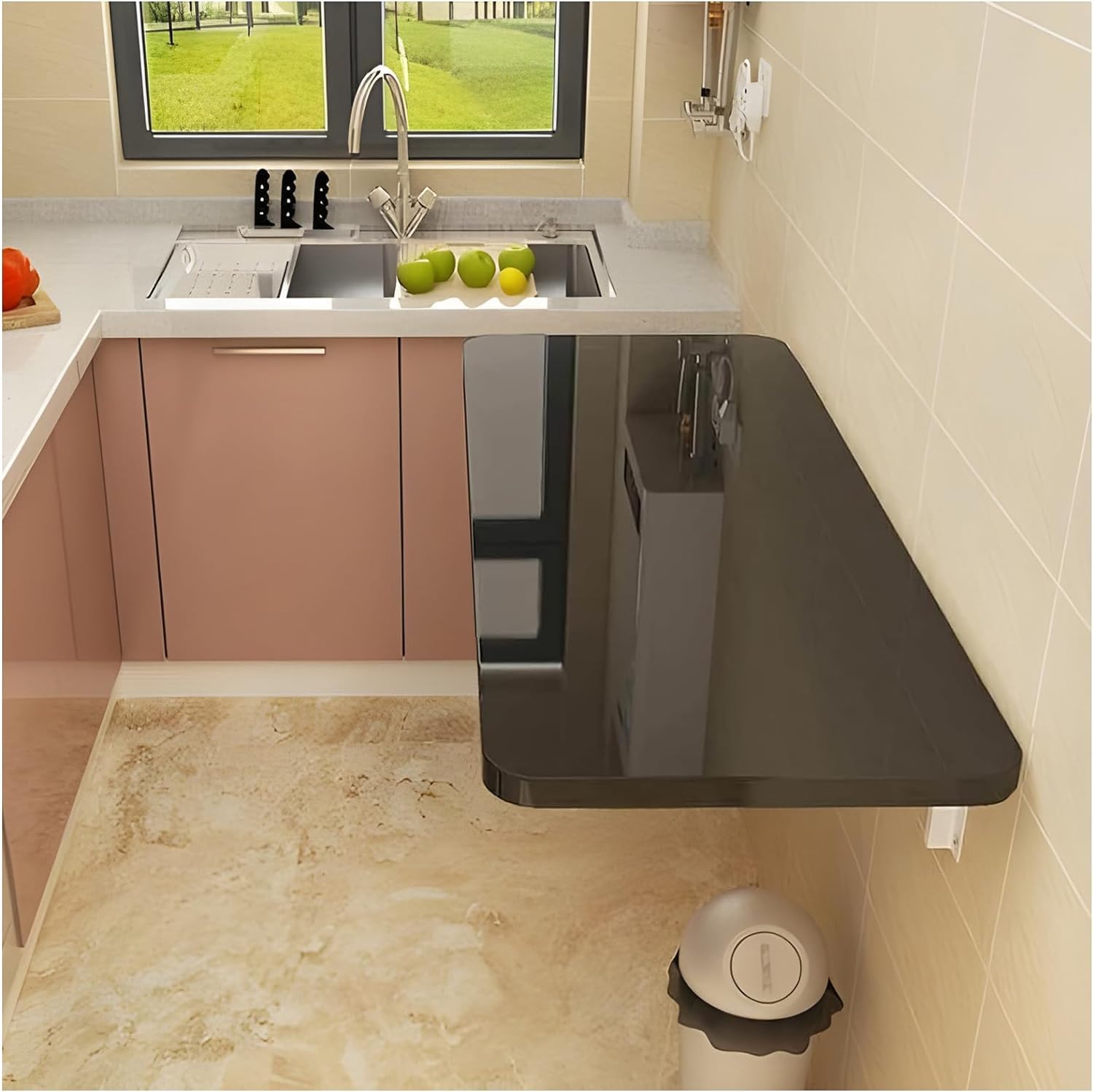 Wall Mounted Folding Table,White Floating Desk for Small Spaces,Stainless Steel Bracket Laundry Folding Table,Wall Folding Desk,Home Bars and Dining Establishments70x40cm /27.5" x 15.7"