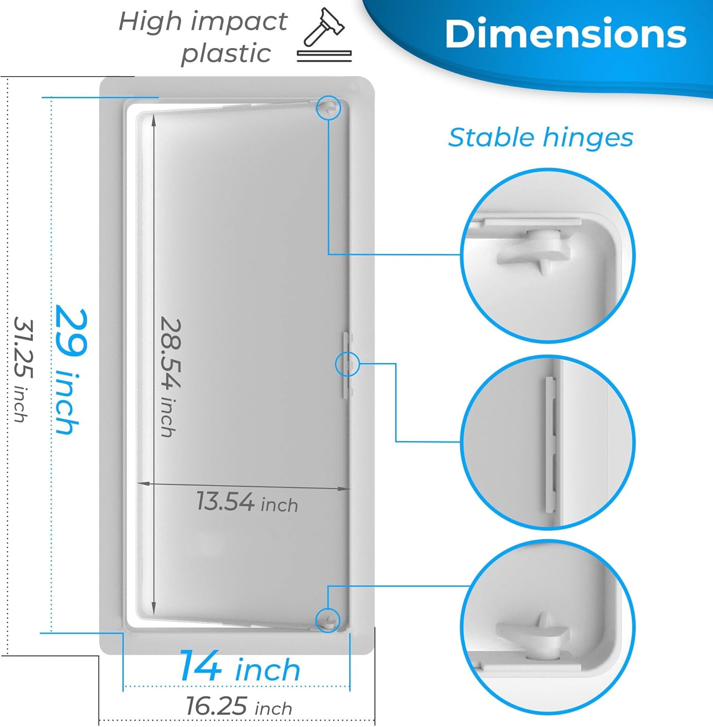 Access Panel for Drywall - 14 x 29 inch - Wall Hole Cover - Access Door - Plumbing Access Panel for Drywall - Heavy Durable Plastic White