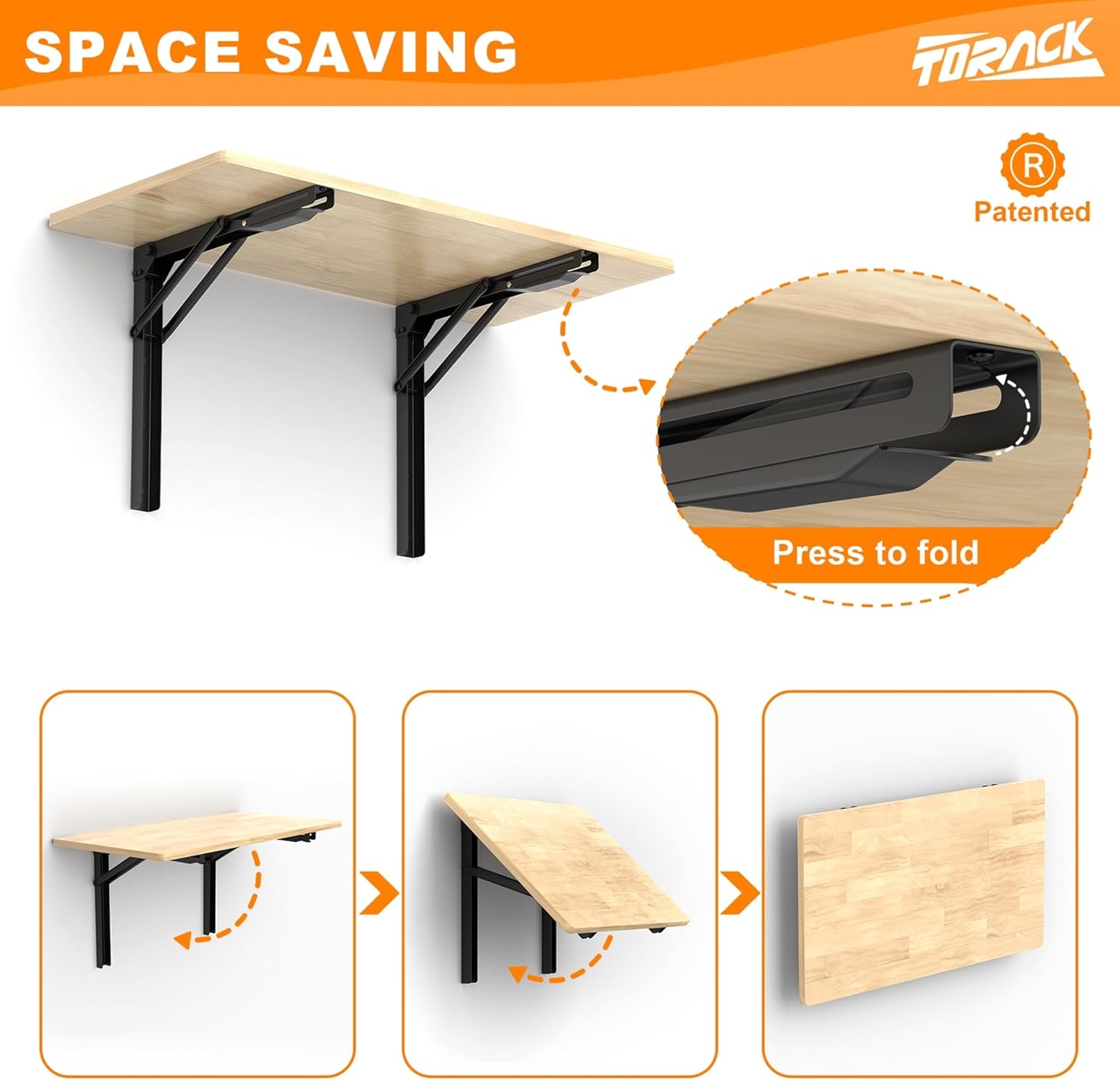 TORACK Heavy Duty Wall Mounted Folding Workbench, Space-Saving Collapsible Wall Table/Desk for Garage Workshop, Holds Up to 550 lbs(Board Size: 32 x 18 in)