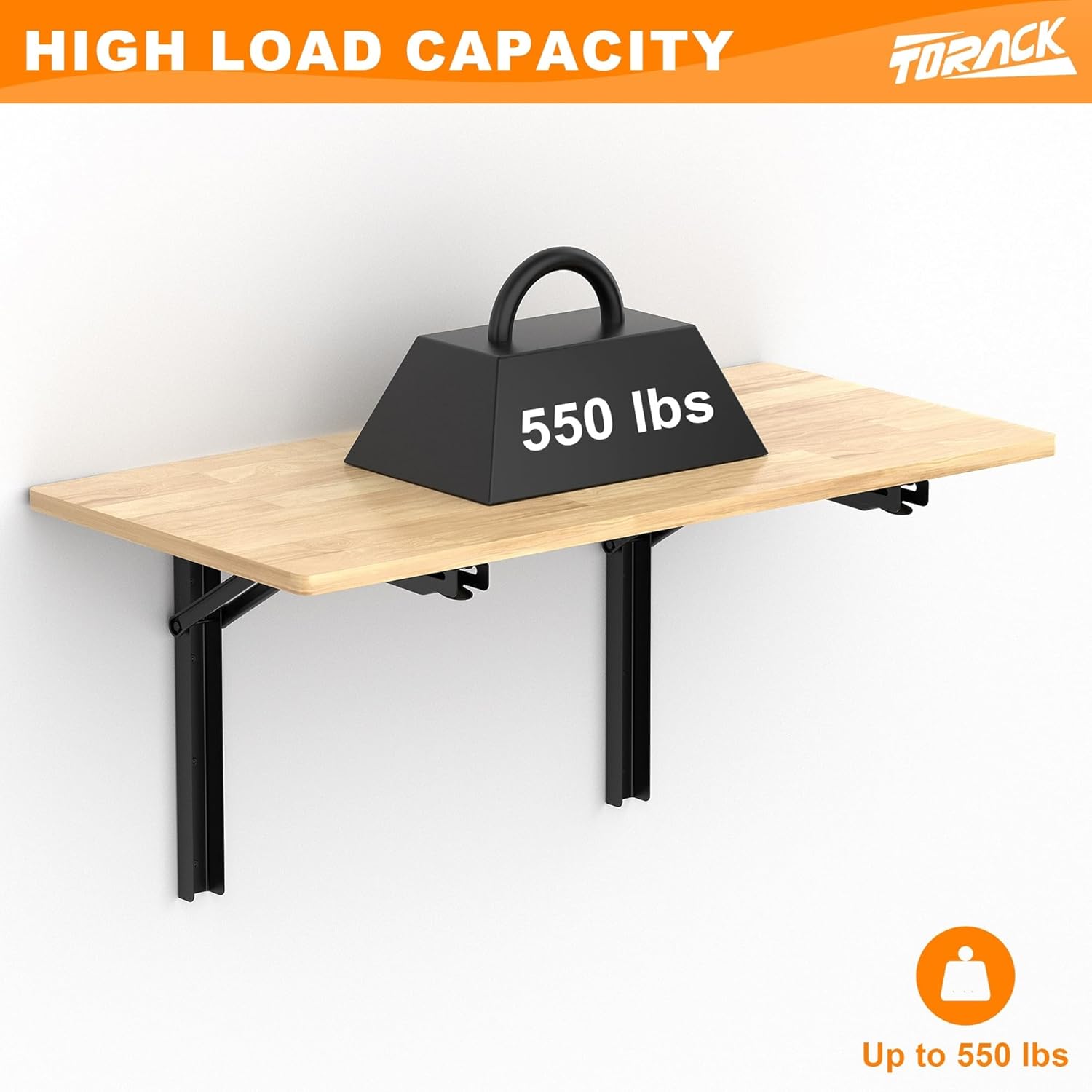 TORACK Heavy Duty Wall Mounted Folding Workbench, Space-Saving Collapsible Wall Table/Desk for Garage Workshop, Holds Up to 550 lbs(Board Size: 32 x 18 in)