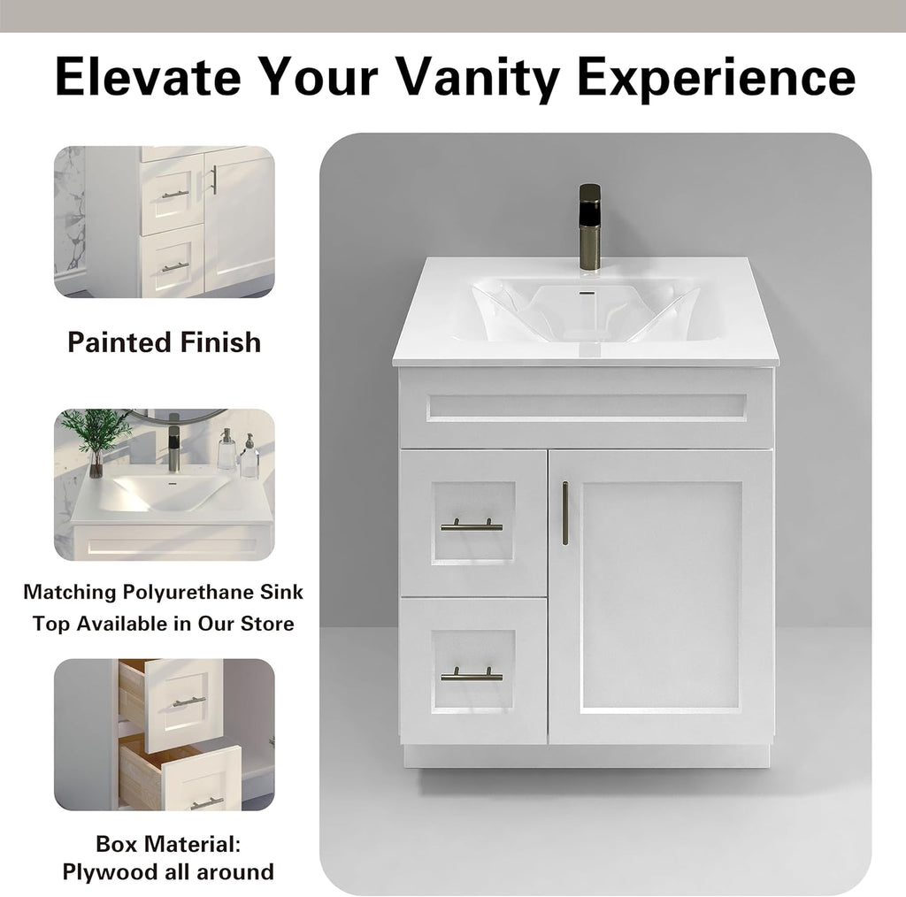30" Shaker Bathroom Vanity Sink Base with Drawers (Ready-to-Assemble) (White Shaker Vanity Base)