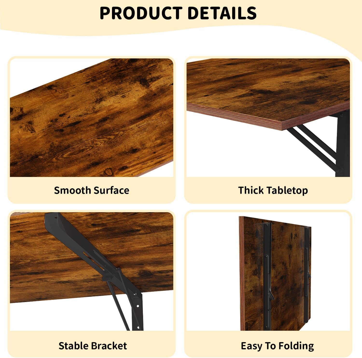 GOYLSER Wall Mounted Folding Table for Office, Rustic Brown Fold Down Desk Laundry Folding Table Wall Mounted for Laundry Room/Home Kitchen, Length 47" Width 20.5"
