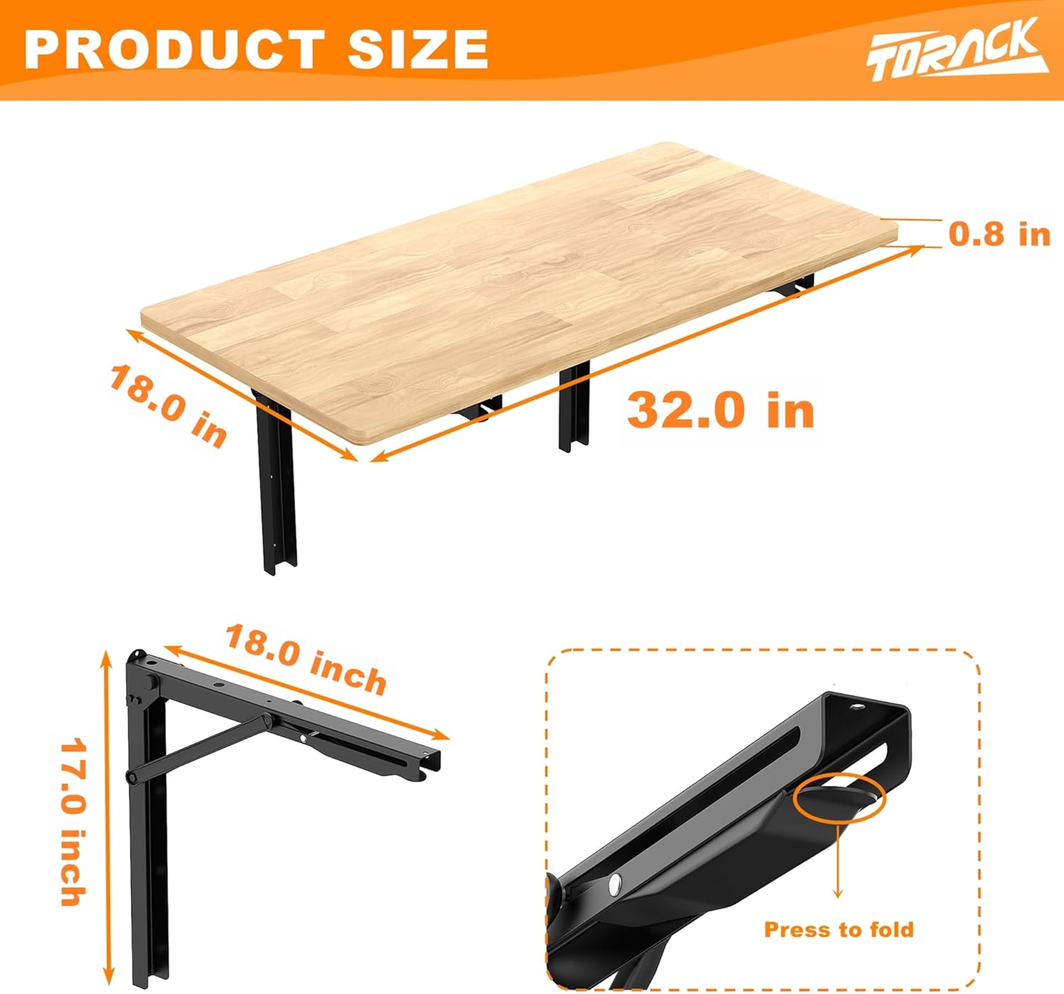 TORACK Heavy Duty Wall Mounted Folding Workbench, Space-Saving Collapsible Wall Table/Desk for Garage Workshop, Holds Up to 550 lbs(Board Size: 32 x 18 in)