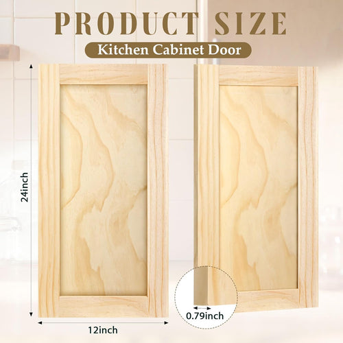 2 Pcs 12'' W x 24'' H Unfinished Pine Kitchen Cabinet Door Replacement with 4 Pcs Cabinet Hinges Wood Shaker Door Front Replacement for Kitchen, Bathroom, Vanity