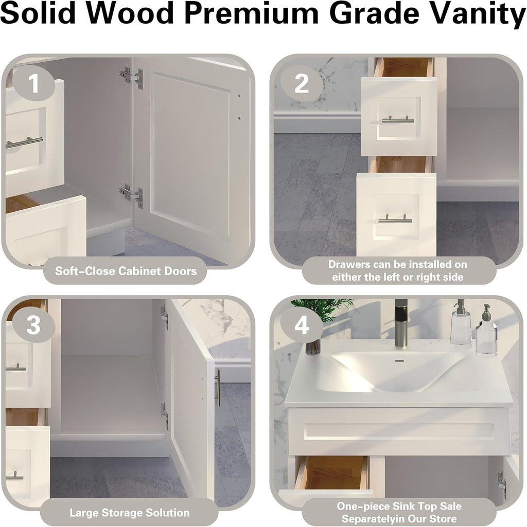 30" Shaker Bathroom Vanity Sink Base with Drawers (Ready-to-Assemble) (White Shaker Vanity Base)