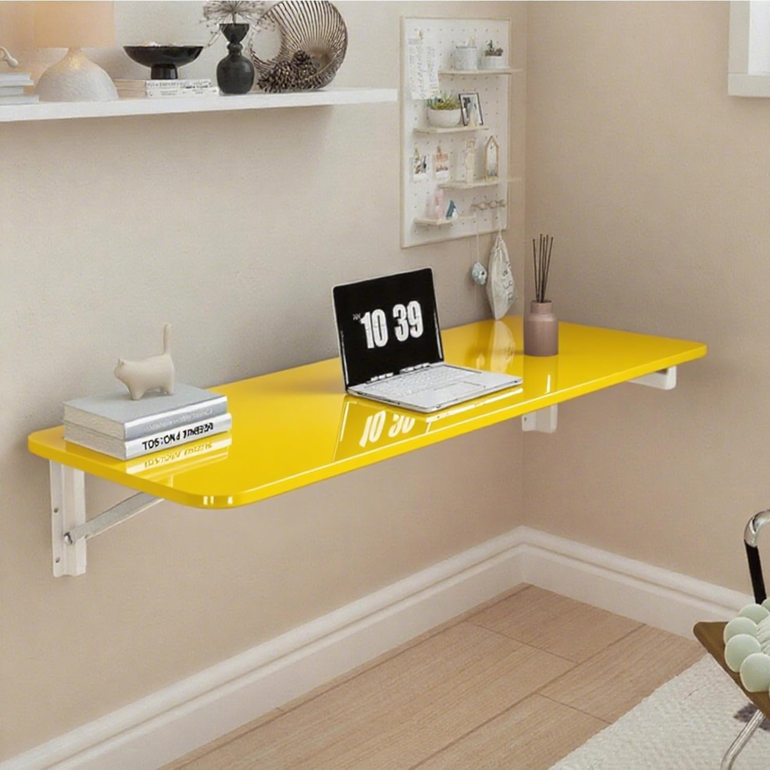 Folding Wall Table,Fold Down Desk Wall Mounted,Laundry Room Table for Folding Clothes,Foldable Floating Mount Desk for Small Spaces,Home Office,Kitchen Dining(Black, 60x40cm / 23.6×15.7inch)