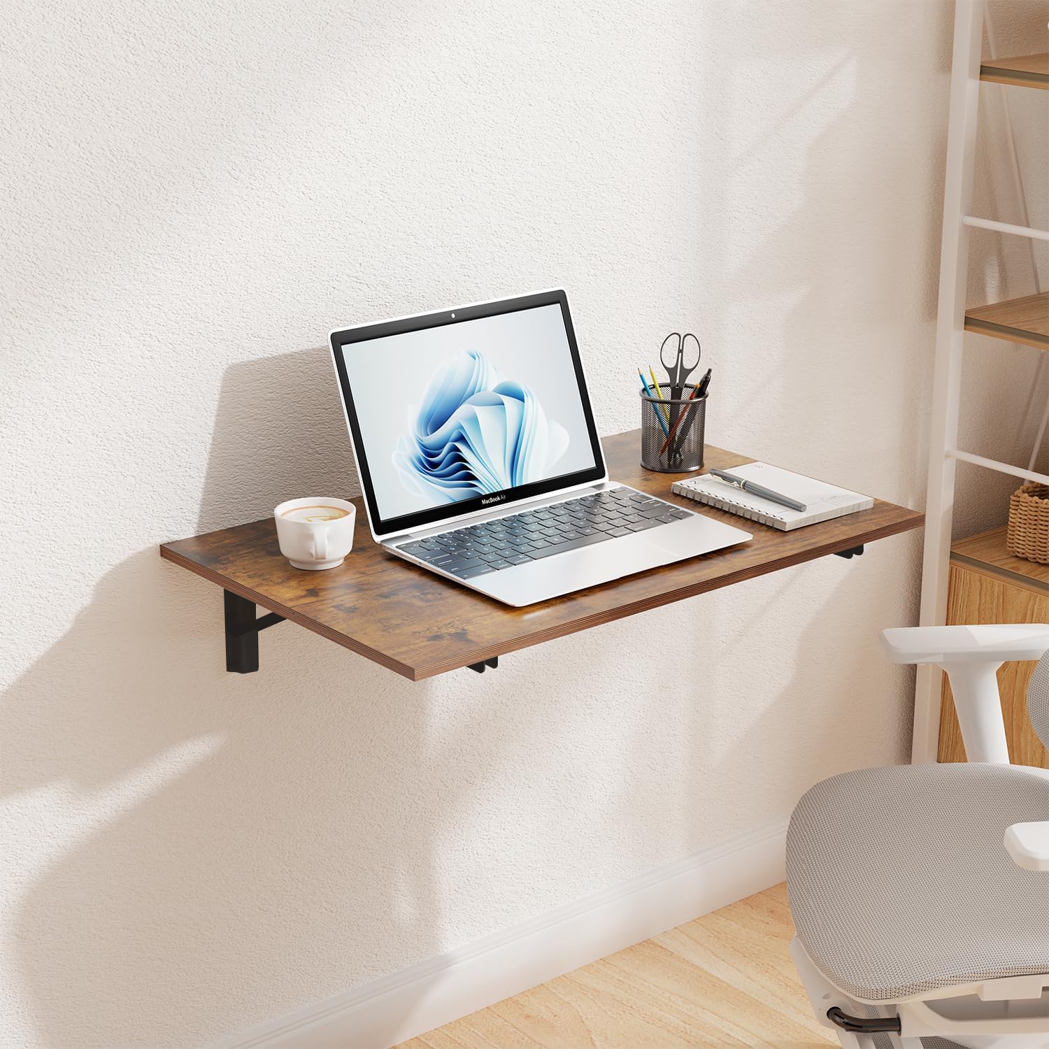 GOYLSER Wall Mounted Folding Table for Office, Rustic Brown Fold Down Desk Laundry Folding Table Wall Mounted for Laundry Room/Home Kitchen, Length 47" Width 20.5"