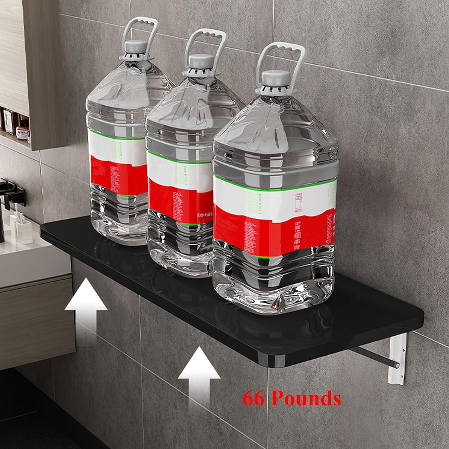 Folding Wall Table,Fold Down Desk Wall Mounted,Laundry Room Table for Folding Clothes,Foldable Floating Mount Desk for Small Spaces,Home Office,Kitchen Dining(Black, 60x40cm / 23.6×15.7inch)