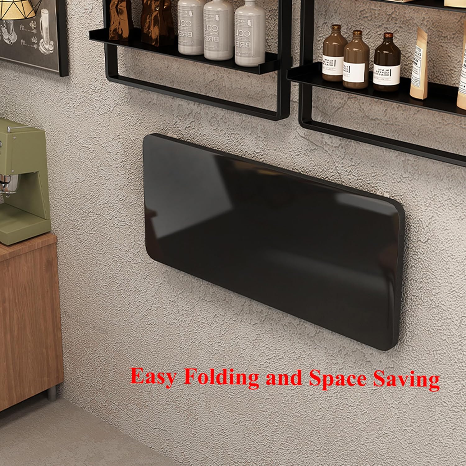 Folding Wall Table,Fold Down Desk Wall Mounted,Laundry Room Table for Folding Clothes,Foldable Floating Mount Desk for Small Spaces,Home Office,Kitchen Dining(Black, 60x40cm / 23.6×15.7inch)